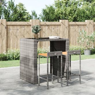 vidaXL Vidaxl - Taburetes Altos 2 Uds Madera De Acacia Y Rat&aacute;n Sint&eacute;tico Gris