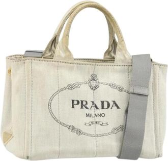 Prada Pre-owned Tote Bags, female, Beige, Size: ONE SIZE Pre-owned Vintage Canvas Tote Bag