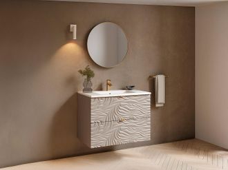 Vente-Unique Mobile bagno sospeso testurizzato con lavabo da incasso Beige 80 cm - RINAREL