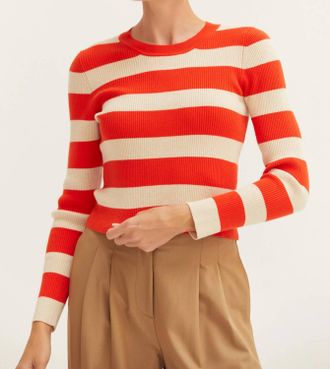 Crescent Lia Striped Rib Knit Top In Orange And Cream