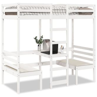 Berkfield Home Loft Bed Frame with Desk & Chairs White 80x200cm Solid Wood Pine | Size: 80x200 cm