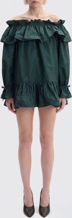 Saint Laurent Mini abito A-line in popeline di cotone con ricami e rouches