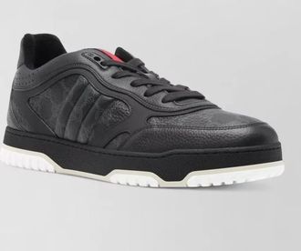 Gucci web leather sneakers round toe rubber sole