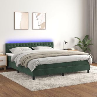 vidaXL Vidaxl - Cama Box Spring Colch&oacute;n Y Led Terciopelo Verde Oscuro 180x200cm