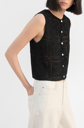 Mango Sleeveless Crochet Button-Up Top in Black at Nordstrom, Size X-Small