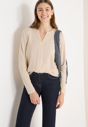 Cecil Blusenshirt CECIL, Damen, Gr. XXL (46), pearl beige, Jersey, Obermaterial: 48% Baumwolle, 48% Modal, 4% Elasthan, unifarben, regular fit h&uuml;ftlang, V-A