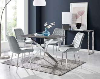 Furniturebox Leonardo Grey Glass Marble Effect Silver Leg Table & 4 Pesaro Silver Chairs