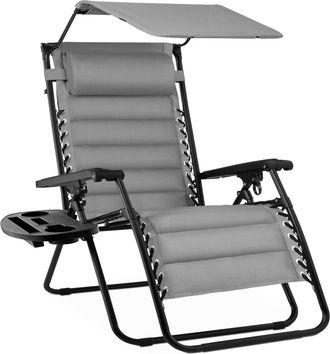 Best Choice Products Oversized Padded Zero Gravity Chair w/ Canopy Headrest Cup Holder Side Tray