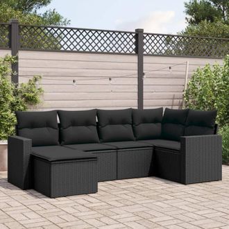 vidaXL Vidaxl - Set De Sof&aacute;s De Jard&iacute;n 6 Piezas Y Cojines Rat&aacute;n Sint&eacute;tico Negro