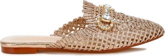 Ex&eacute; Womens Bedazzled Woven Mule Slides Shoe In Gold