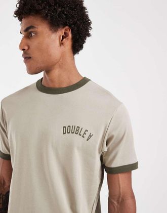 Wood Wood Double A By Wood Wood - Parker - T-shirt color pietra con bordi a contrasto-Neutro