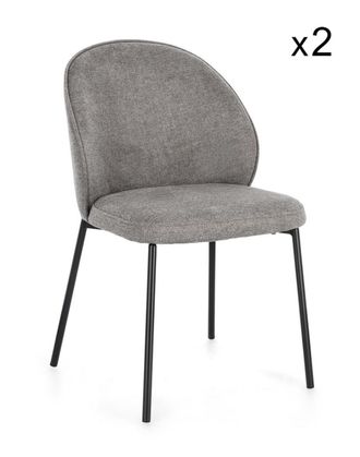 Konte Design Conjunto de 2 sillas de tela gris y patas de acero negro