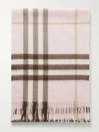 Burberry Sciarpa In Cashmere A Quadri Con Frange - Rosa