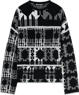 Palm Angels intarsia-knit monogram jumper - men - Wool/Polyamide - L - Black