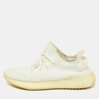adidas White Knit Fabric Boost 350 V2 Cream Sneakers Size 48