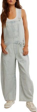 Free People Good Luck Stripe Barrel Leg Overalls in Indigo Railroad at Nordstrom Rack, Size X-Large