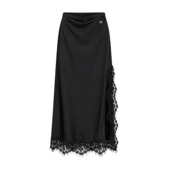 Yes-Zee Gonna Midi con Inserti in Pizzo - - Skirts - Donna - Nero - S