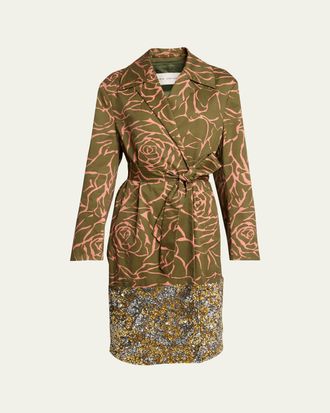 Dries Van Noten Roltas Sequined Rose-Print Wrap Trench Coat