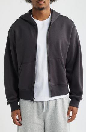 BP. Crop Fleece Zip Hoodie in Black Faded at Nordstrom, Size Xx-Large