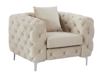 Vente-Unique Poltrona Chesterfield In Velluto Beige - Edwina