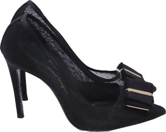 Ferragamo Vara Bow Accent Mesh Pumps in Black Polyester