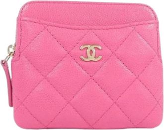 Chanel Pre-owned Coin purse/coin case - Dames - Vintage Accessoires - Roze - ONE Size - Leer - Vintage
