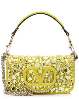 Valentino Lambskin Crystal Embellished Vlogo Loco Small Shoulder Bag (Authentic Pre-Loved)