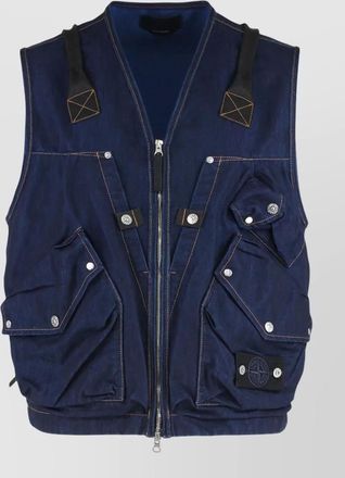 Stone Island utility denim gilet featuring multiple pockets
