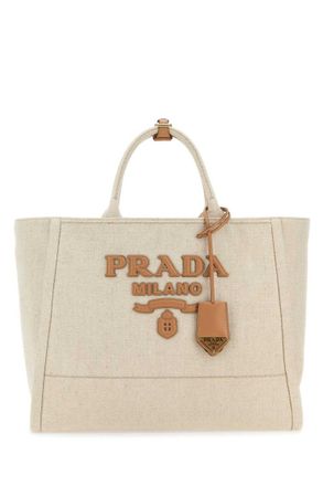 Prada Light Beige Logo-appliqu Large Tote Bag