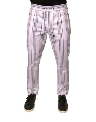Dolce & Gabbana Mens White Stripe Cotton Dress Skinny Pants Nylon Elastane