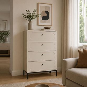 Dmora C&oacute;moda Lanesaro, 4 Cajones, Apertura Deslizante, Cierre Suave, 76x40x116h Cm Beige Cashmere