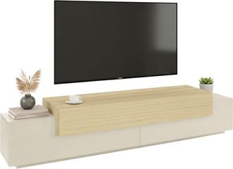 Dmora Mobile Porta tv Curino, 3 Ripiani, 4 Vani Made in Italy, Apertura a Ribalta, 240x45x51.5h cm Beige