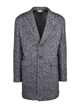 Manuel Ritz Blue/Beige Wool-Blend Herringbone Coat