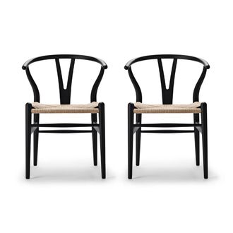 Carl Hansen & S&oslash;n CH24 Wishbone Chair, Buche soft black / Naturgeflecht (2er-Set)