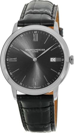 Baume & Mercier Classima Quartz Grey Dial Black Leather Strap Mens Watch 10416