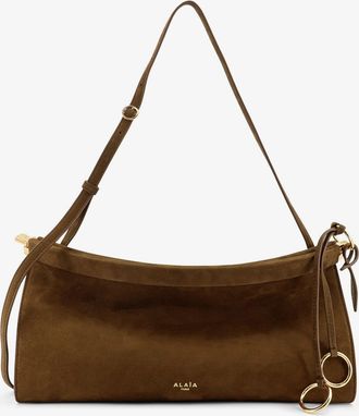 Alaia Borsa a spalla East West in suede con logo lettering inciso - ALAIA - gender_Woman