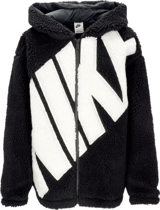 Nike Sherpa Gevoerd Logo Hoogpolig Jack Zwart - Dames - Fleece jassen - Zwart - S - Leer - Fitness