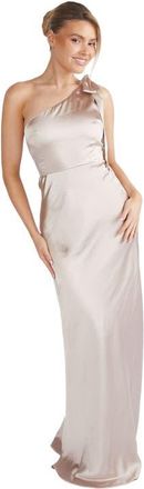 Six Stories Bow One Shoulder Satin Bridesmaid Dress in Oyster at Nordstrom, Size 10