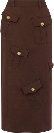 Moschino pockets cotton-wool blend skirt - women - Cotton/Wool - 44 - Brown