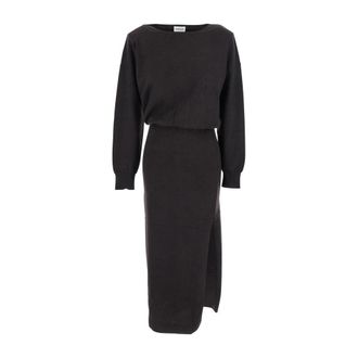 P.A.R.O.S.H. Boot-neck Gebreide Jurk - Dames - Kleedjes - Bruin - S - Wol - Kleedjes