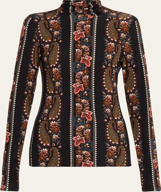 Cara Cara Suzie Moody Floral Long-Sleeve Turtleneck Top