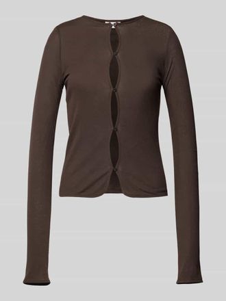 Weekday Slim Fit Cardigan mit Rundhalsausschnitt Modell Rosie in Dunkelbraun, Gr&ouml;&szlig;e XS