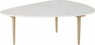 Maisons du monde Mesita de café ovalada de mármol blanco y mango macizo L.100