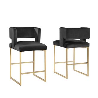 Best Master Furniture Lynx Black Velvet Bar Stools in Gold (Set of 2)