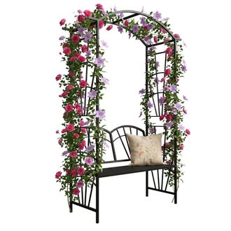 Relaxdays Relaxdays Arco De Rosas, Metal, 210 X 134 X 48 Cm, Arco Con Banco, Soporte Estable Para Trepadoras, Negro