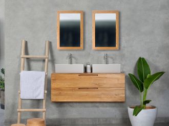 Vente-Unique Mobili per bagno sospeso con lavabo doppio 2 cassetti 115 cm in Teak chiaro - BIMBING