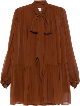 Saint Laurent Short Dresses, female, Brown, XS, Lavalli&egrave;re Dress