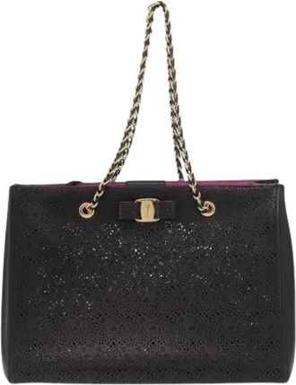 Ferragamo Pre-owned Shoulder Bags, female, Black, Size: ONE SIZE Pre-owned Leather Shoulder Bag