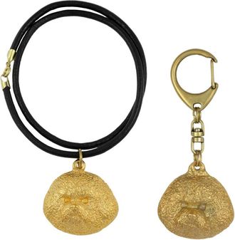 OEM Bich&oacute;n Fris&eacute;, Perro De Tenerife - Llavero Y Collar Con Perro En Caja, Producto Ba&ntilde;ado En Oro De Alta Calidad, Marca Art-dog