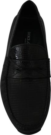Dolce & Gabbana Black Lizard Leather Flat Loafers Mens Shoes